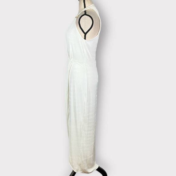 bebe Asymmetric Halter Dress Women's XS White Midi V-Neck Sleeveless Wrap Style - Picture 4 of 11